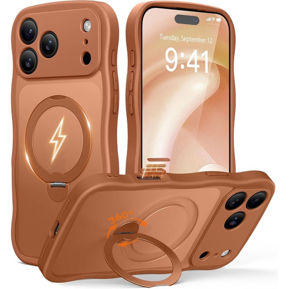 iPhone 17 Pro Max Case, Magsafe, 360° Spin, Wave Edge, Orange